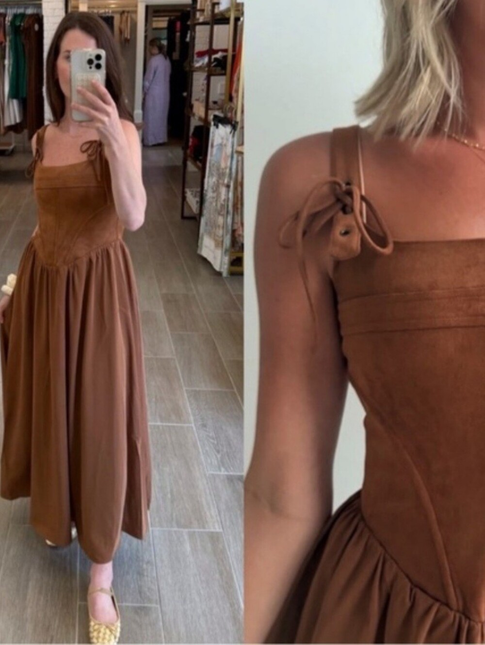 Moon River brown bustier corset faux suede midi dress XS - Picture 3 of 5